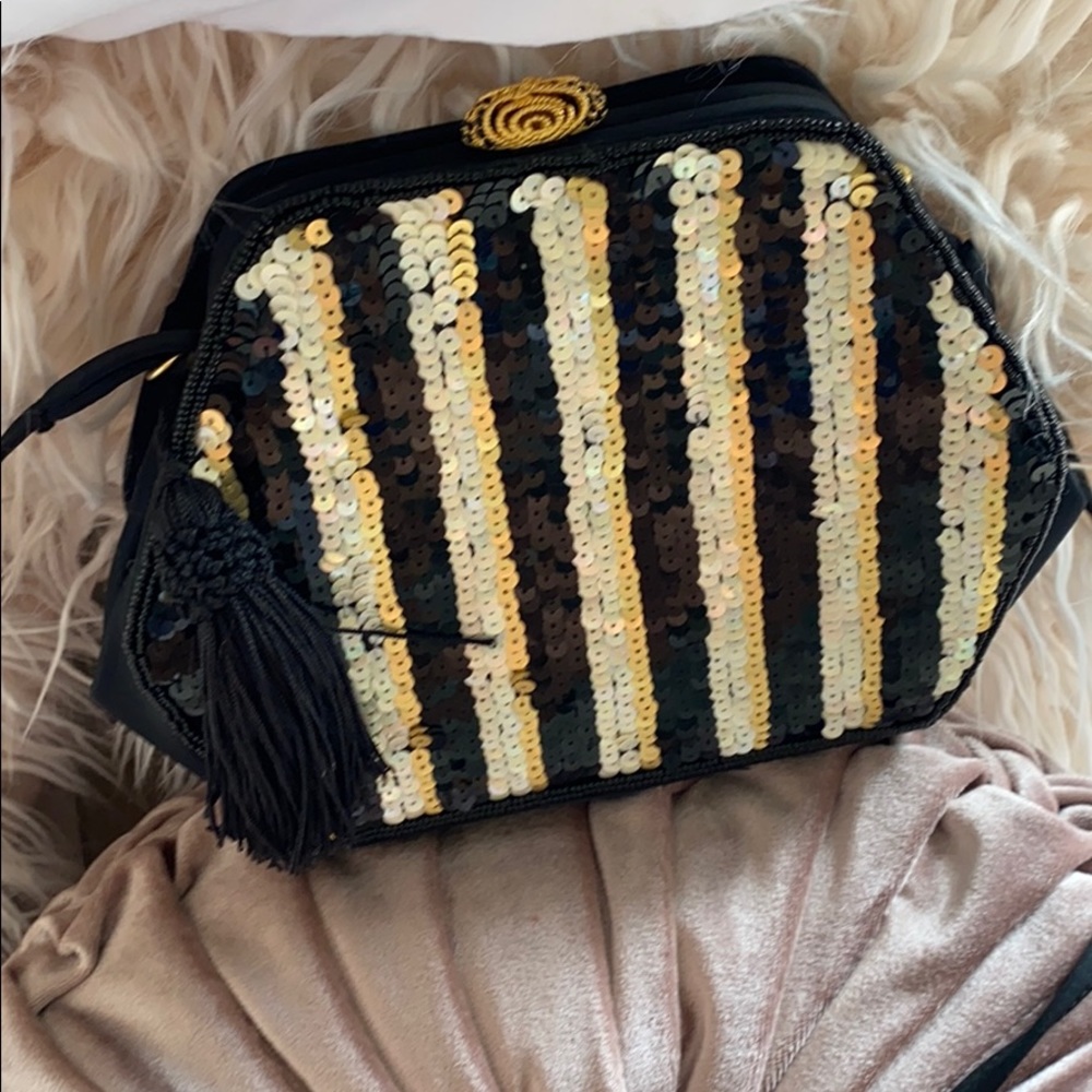 Black silver/gold sequin evening bag